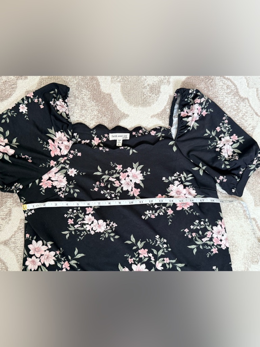 Faith and Joy Black Label Top with Subtle Pink Floral Detail - Picture 6 of 7